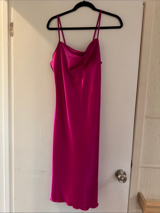 bebe Dresses & Skirts - bebe Satin Cowl Neck Slip Midi Dress - Fuchsia